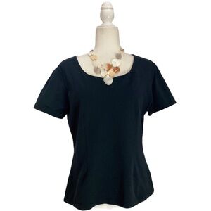 Michele Negri Scoop Neck Short Sleeve Top in Navy Blue